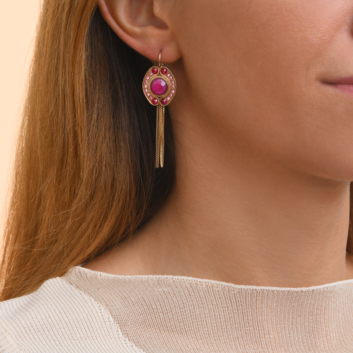 Aretes Cirque - Cristales y Chapa de Oro 14K