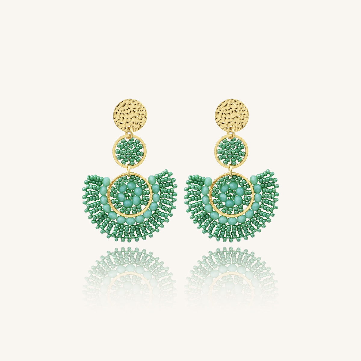 Aretes de Cristales Tejidos con Chapa de Oro - Cancún