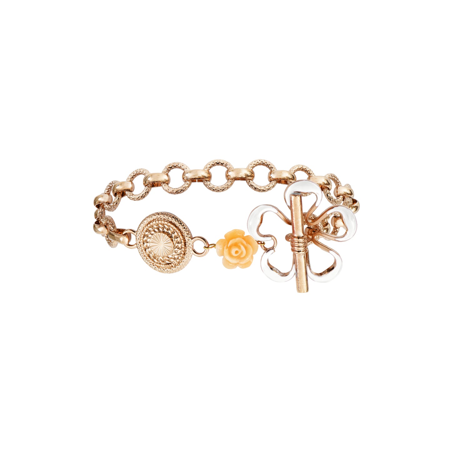 Pulsera Miraflores - Rosas Esculpidas de Concha Nácar y Chapa de Oro 14K