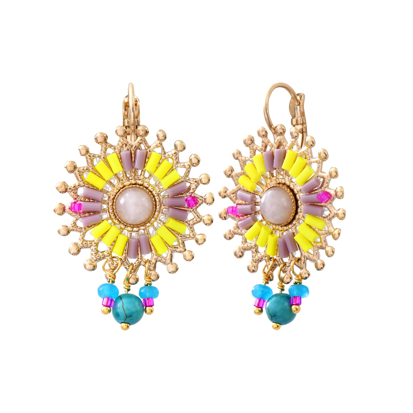 Aretes Clip Neiva - Cuarzo Rosa, Agata y Chapa de Oro 14K