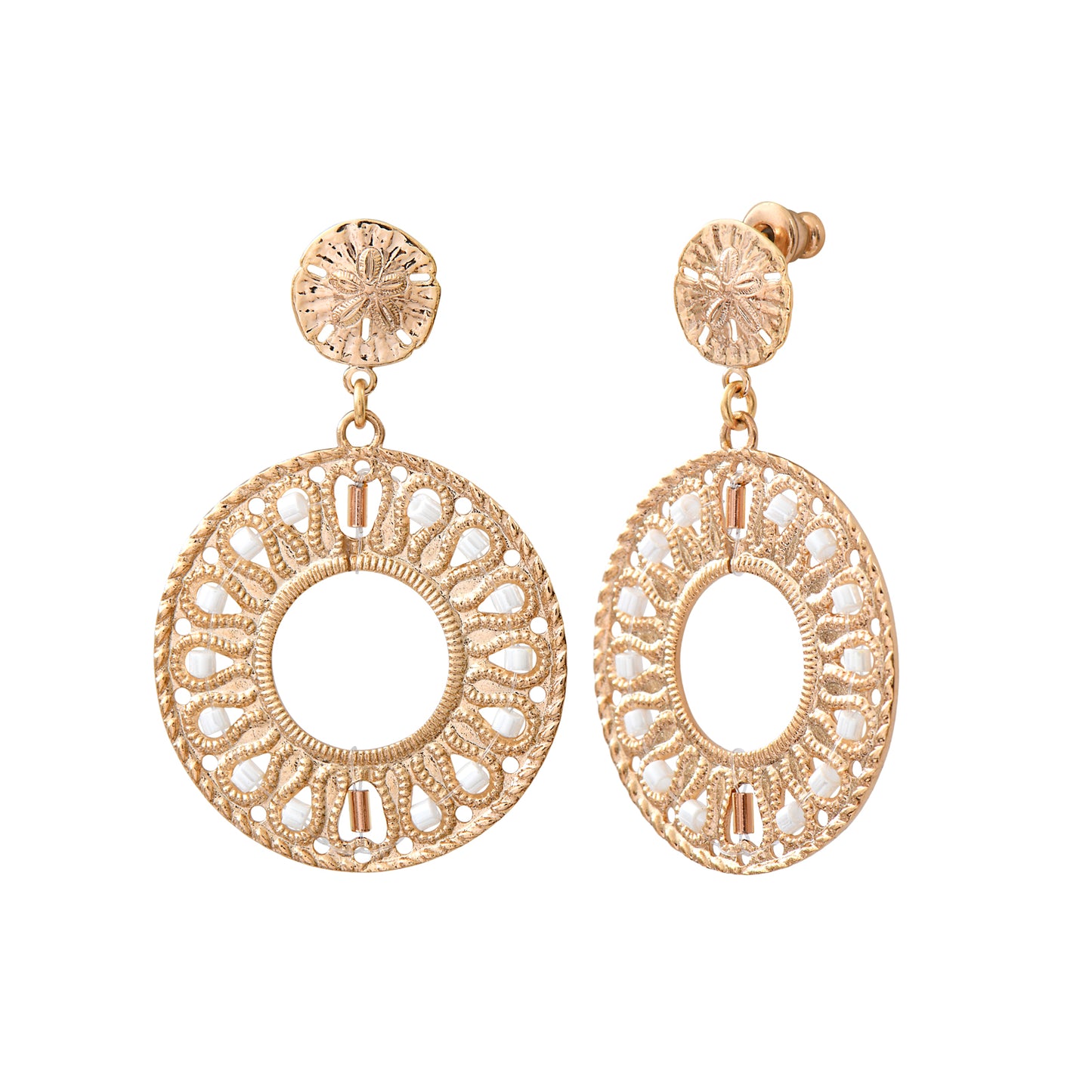 Aretes de Perlas Japonesas Tejidas y Chapa de Oro 14K