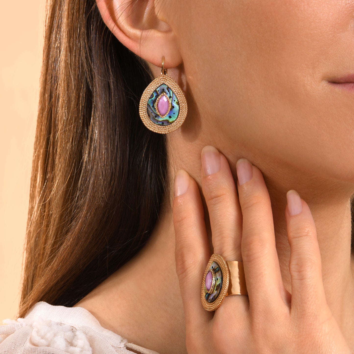 Aretes Clip - Gotas de Nácar Abulón y Chapa de Oro 14K