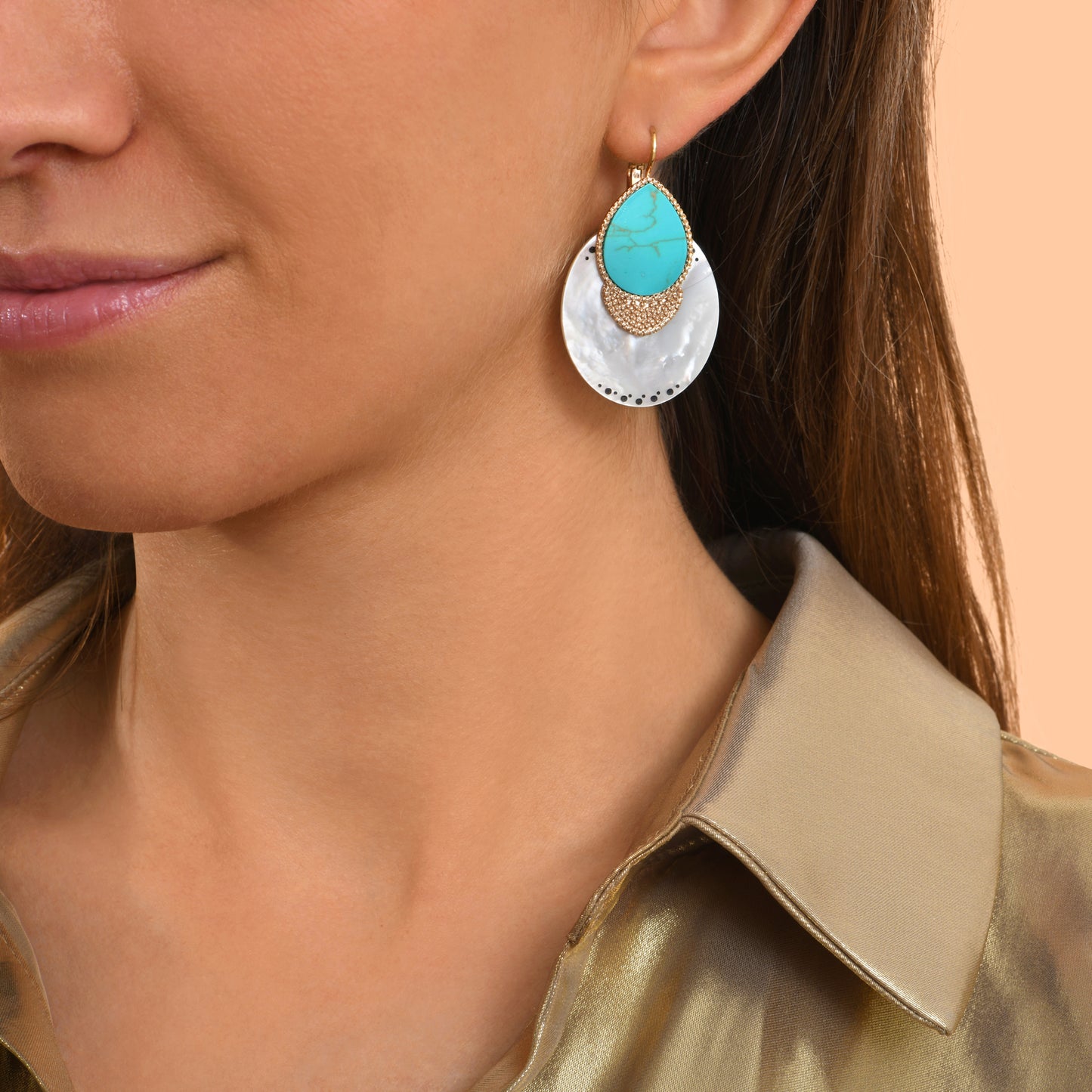 Aretes Mindoro - Concha Nácar, Turquesa y Chapa de Oro 14K - Satellite Paris