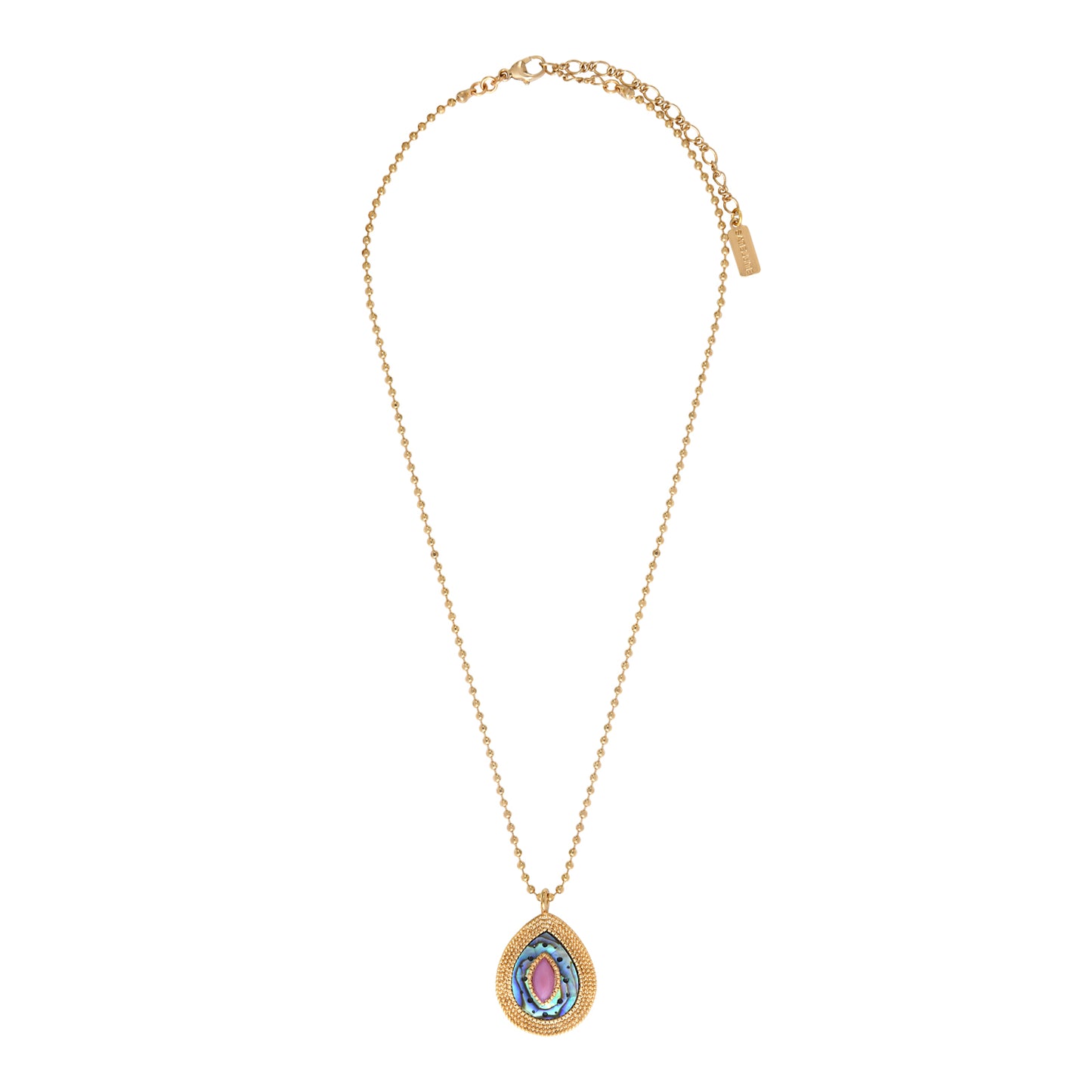 Collar con Gota de Nácar Abulón con Cristal y Chapa de Oro 14K