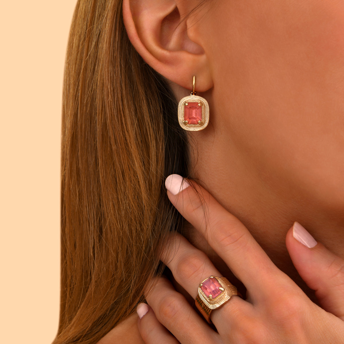 Aretes de Cristales y Chapa de Oro 18K - Satellite Paris