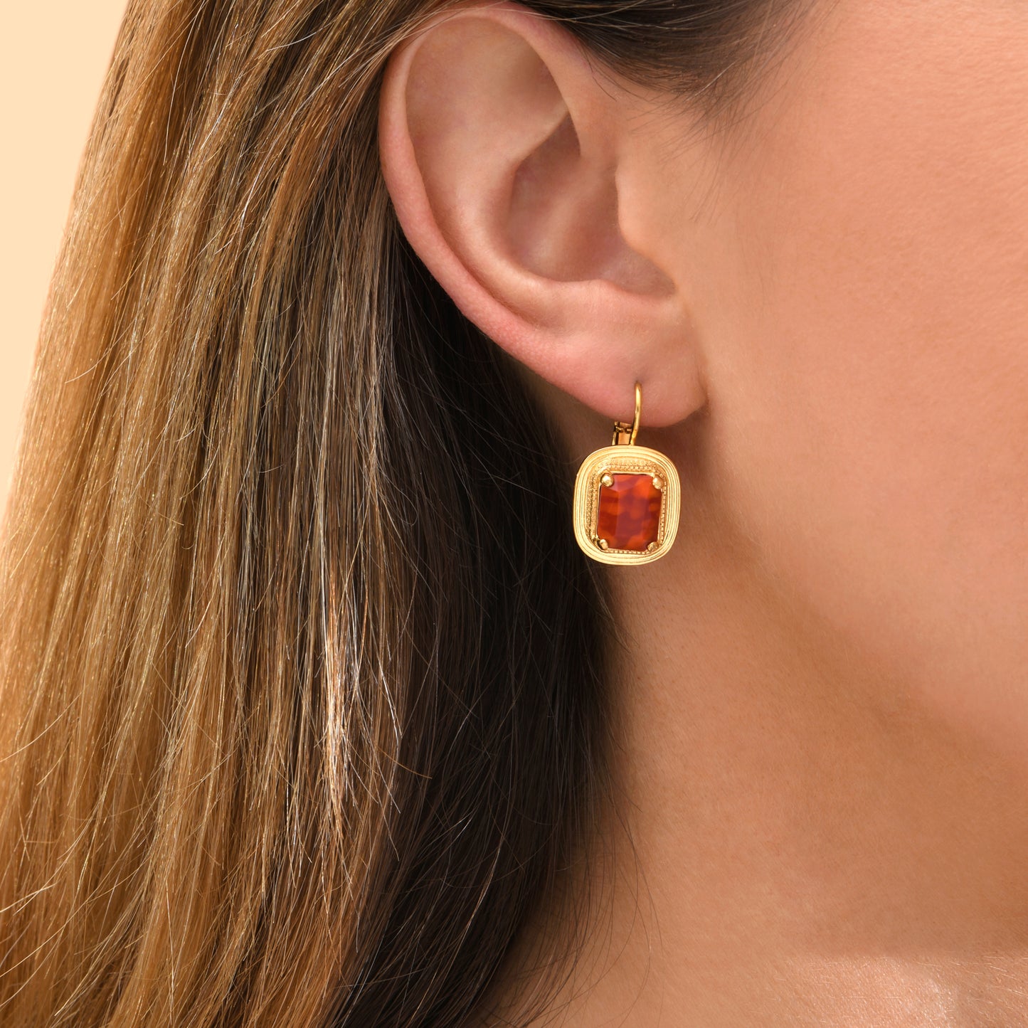 Aretes de Cristales Naranjas y Chapa de Oro 18K - Satellite Paris