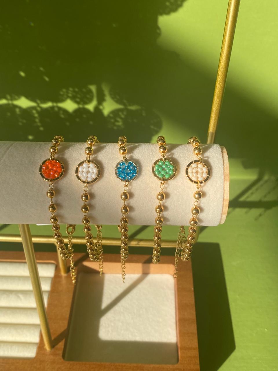 Pulsera de Cristales Tejidos y Chapa de Oro - Venezia