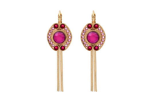 Aretes Circus Fuscia - Cristales y Chapa de Oro 14K