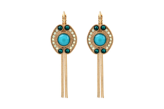 Aretes Circus Turquesa - Cristales y Chapa de Oro 14K