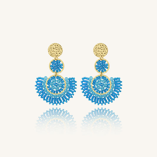 Aretes Turquesa con Cristales Tejidos con Chapa de Oro - Santibé Paris
