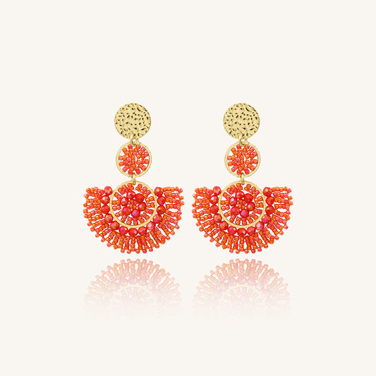 Aretes Coral con Cristales Tejidos con Chapa de Oro - Santibé Paris