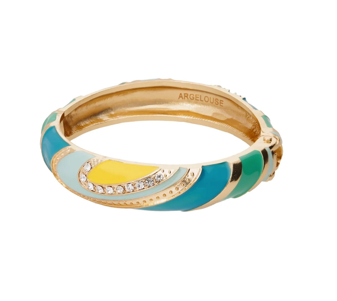 Bangle Gelato Azul Chapado de Oro 23K y Cristal Swarovski