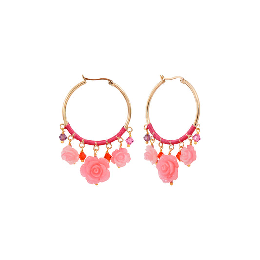 Arracadas Miraflores - Rosas Esculpidas de Concha Nacar y Chapa de Oro 14K