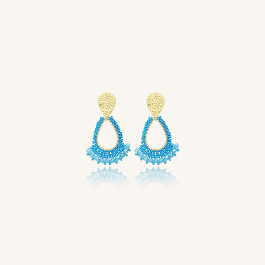 Aretes con Cristales Tejidos Turquesa y Chapa de Oro 23K - Mini Río