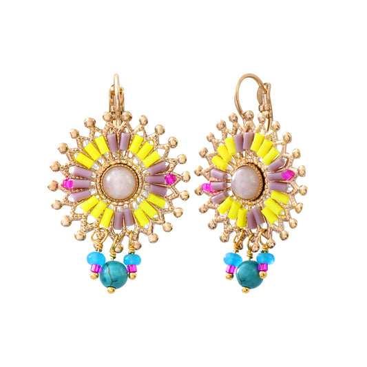 Aretes Clip Neiva - Cuarzo Rosa, Agata y Chapa de Oro 14K