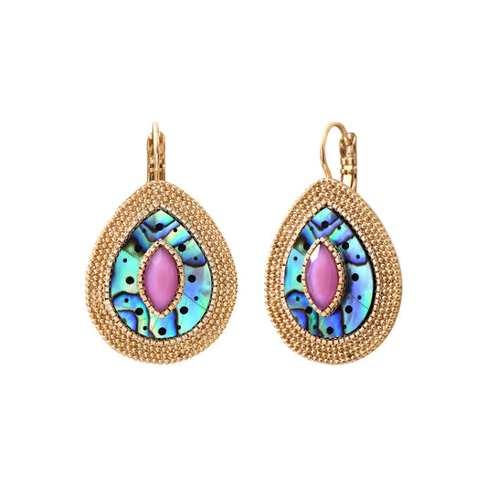 Aretes Clip - Gotas de Nácar Abulón y Chapa de Oro 14K
