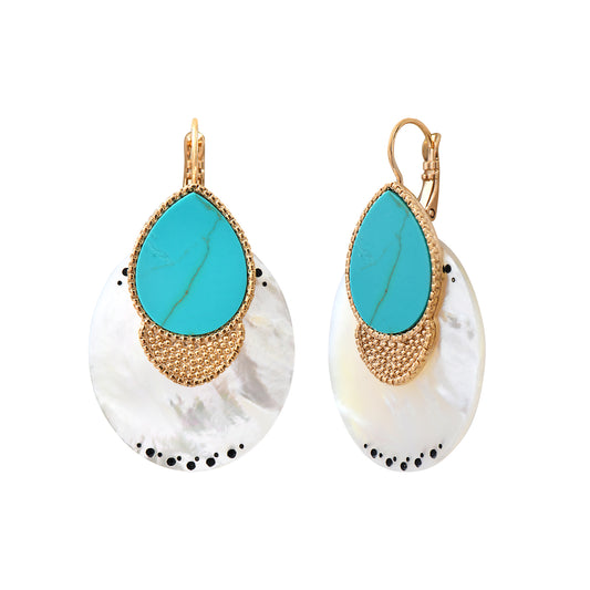 Aretes Mindoro - Concha Nácar, Turquesa y Chapa de Oro 14K - Satellite Paris