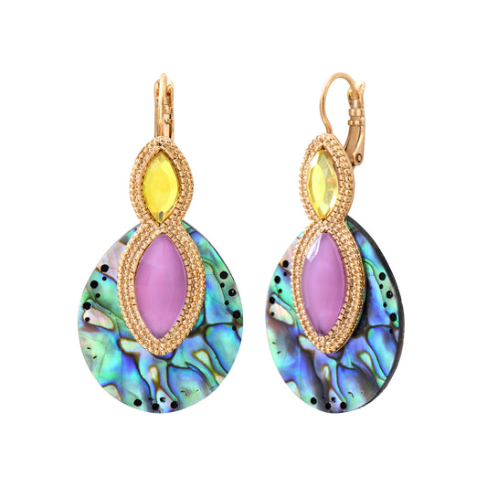 Aretes de Concha de Abulón y Cristales con Chapa de Oro 14K