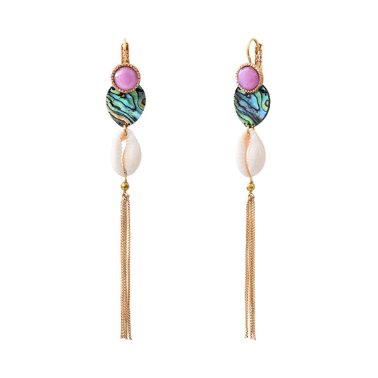 Aretes de Concha de Abulón, Hematita y Chapa de Oro 14K - Satellite Paris