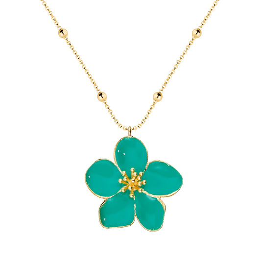 Collar Largo con Flor de Resina Turquesa y Chapa de Oro 23K - Argelouse