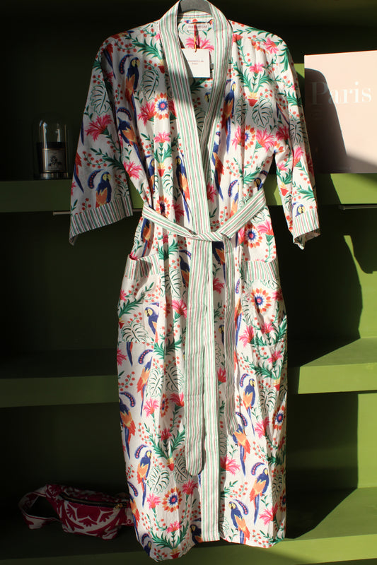 Kimono Artesanal 100% Algodón - Pintado con Sello de Madera - Curiosity Lab