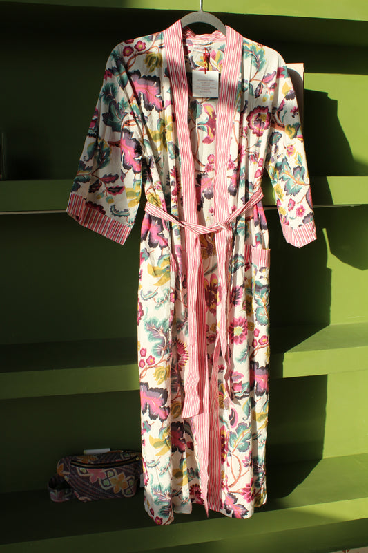 Kimono Artesanal 100% Algodón - Pintado con Sello de Madera - Curiosity Lab