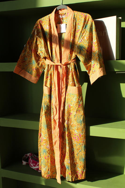 Kimono Artesanal 100% Algodón - Pintado con Sello de Madera - Curiosity Lab