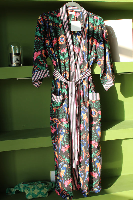 Kimono Artesanal 100% Algodón - Pintado con Sello de Madera - Curiosity Lab