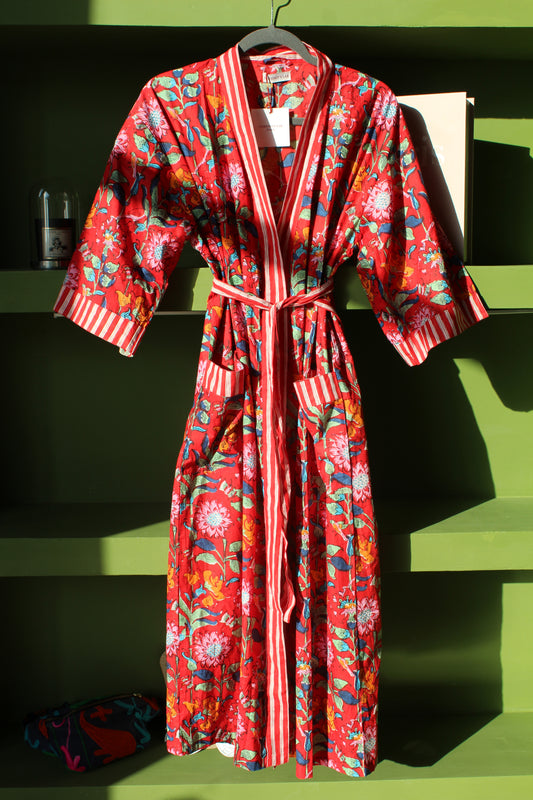 Kimono Artesanal 100% Algodón - Pintado con Sello de Madera - Curiosity Lab